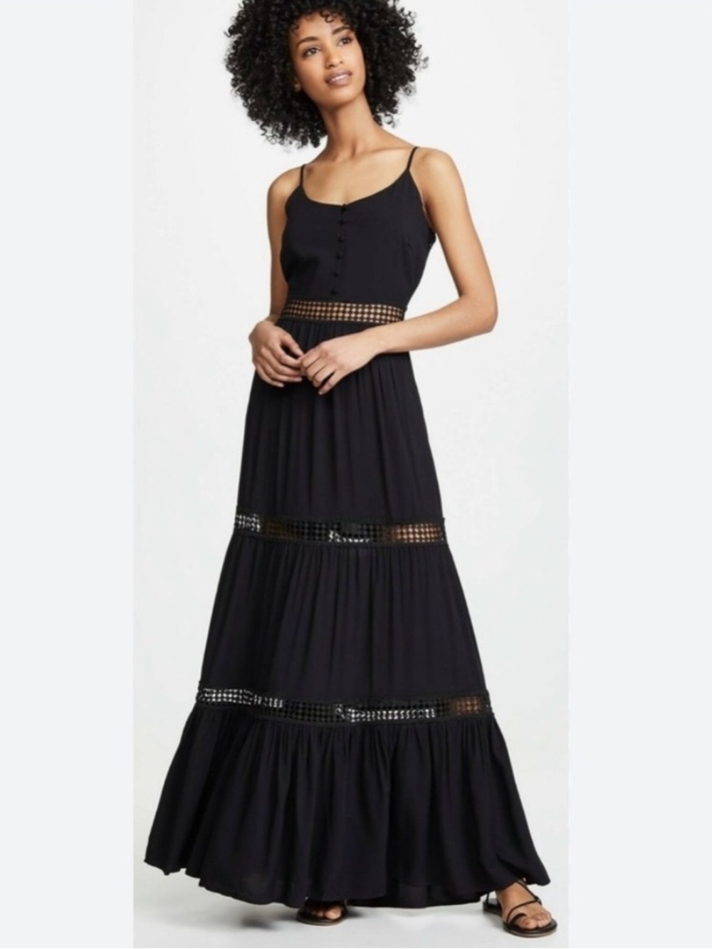 Jack by BB Dakota Black Spaghetti-Strap Maxi Dress with Lace Insets